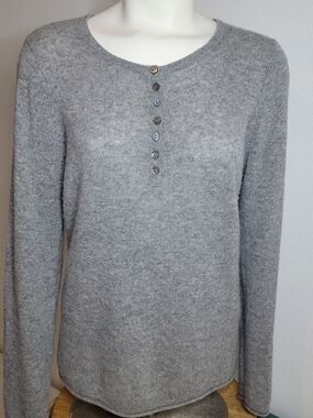 Cashmere Gray Button Henley Sweater